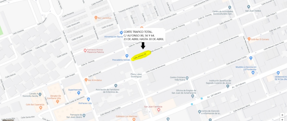 Zona de trabajo C. ALFONSO, XII, 56 Y 64. San Juan de Aznalfarache. 